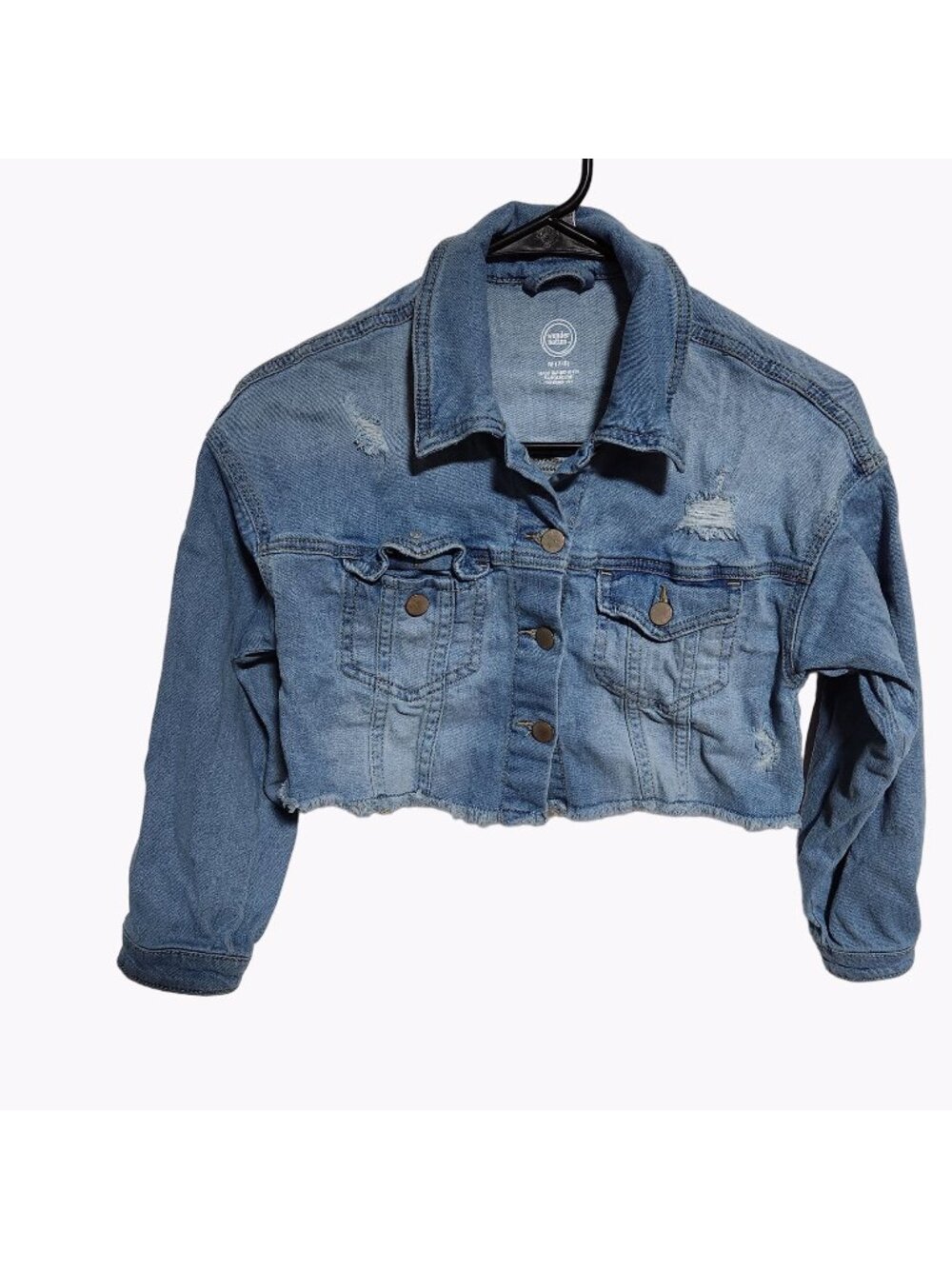 Wonder Nation Jean Jacket Girls Size Medium Cropped Distressed Medium Wash Denim